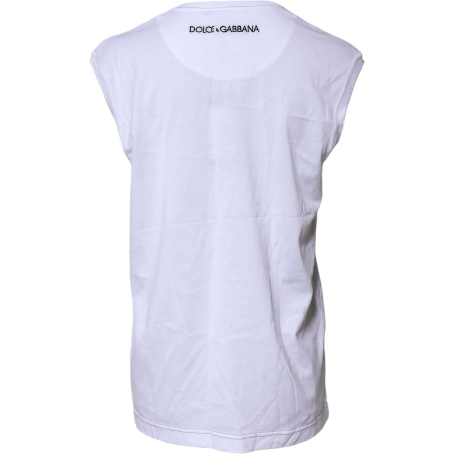 Dolce & Gabbana White Cotton Sleeveless Printed Tank T-shirt