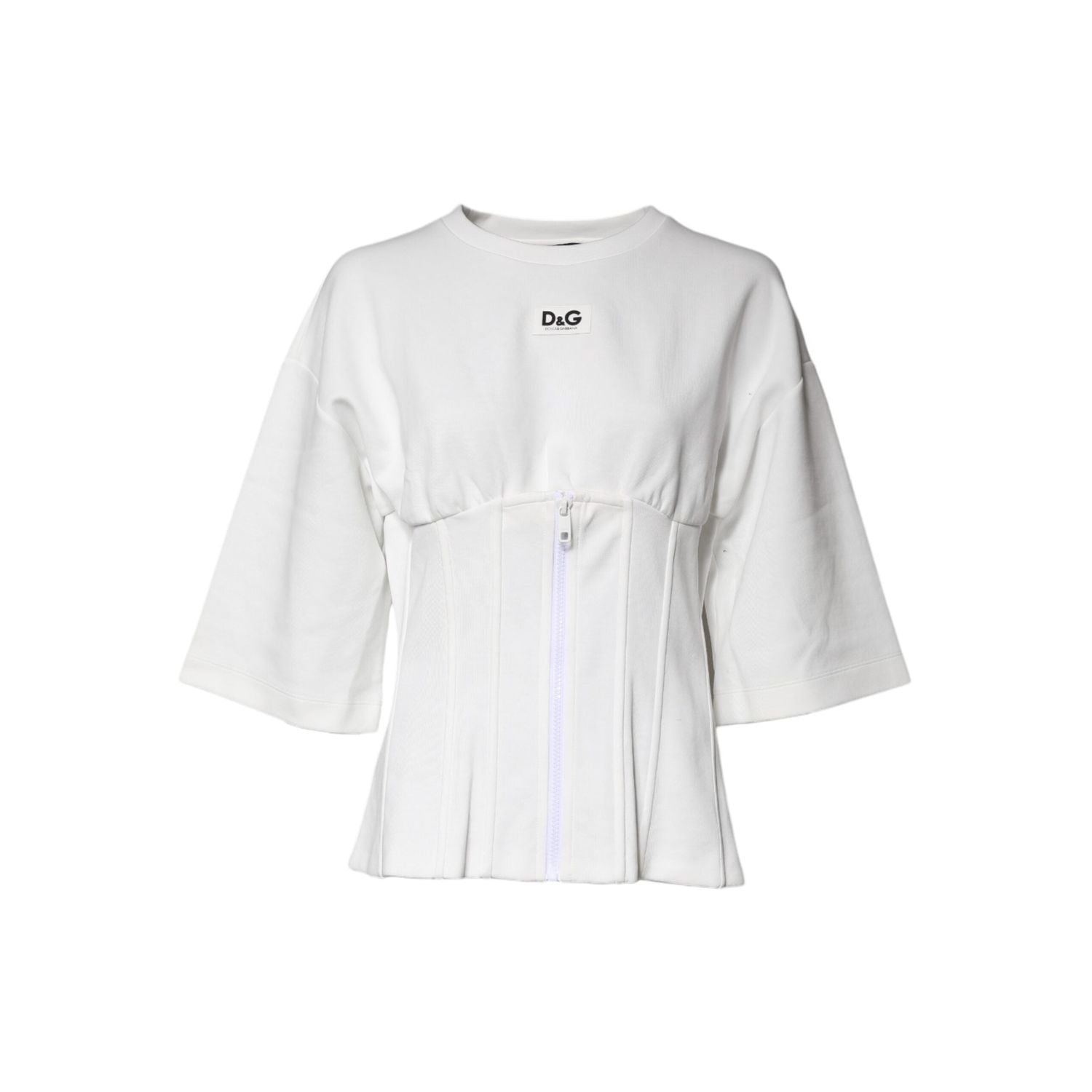 Dolce & Gabbana White Cotton Blend 3/4 Sleeves Blouse Top