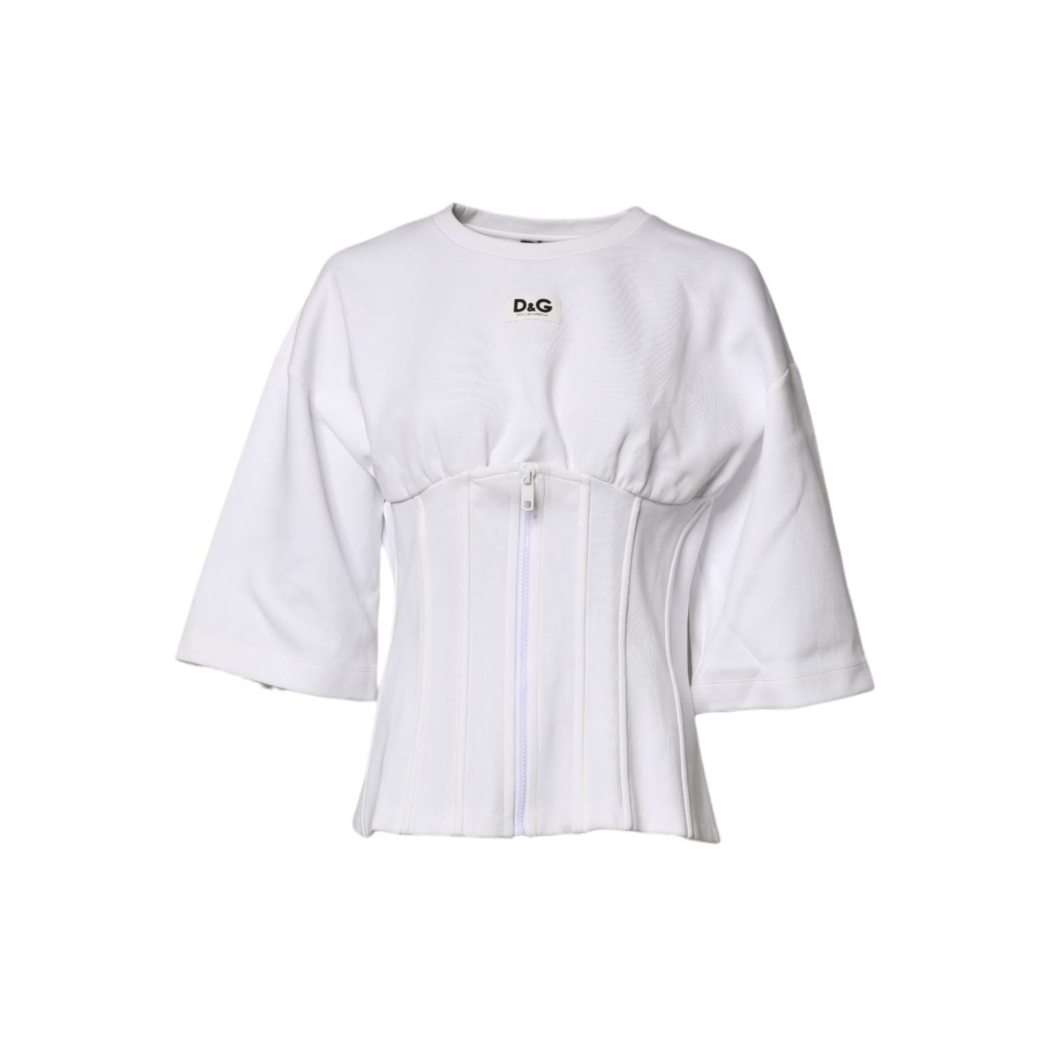 Dolce & Gabbana White Cotton Blend 3/4 Sleeves Blouse Top