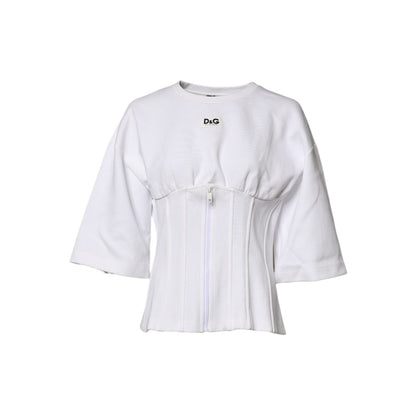 Dolce & Gabbana White Cotton Blend 3/4 Sleeves Blouse Top
