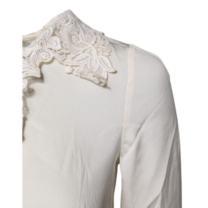 Dolce & Gabbana Cream Floral Lace Long Sleeves Blouse Top