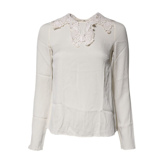 Dolce & Gabbana Cream Floral Lace Long Sleeves Blouse Top Dolce & Gabbana