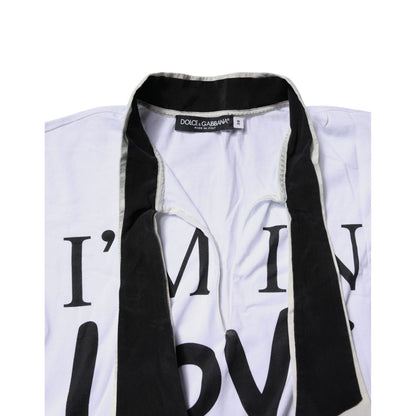 Dolce & Gabbana White Cotton Silk Blend Ascot Collar T-shirt