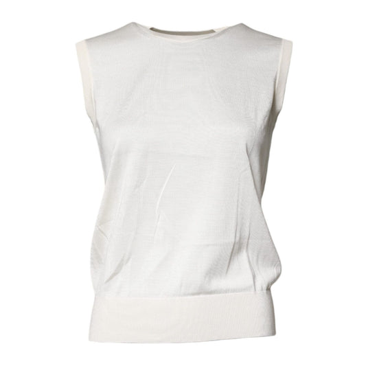 Dolce & Gabbana Cream Sleeveless Silk Round Neck Tank Top Dolce & Gabbana