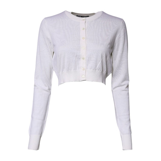 Dolce & Gabbana Cream Cashmere Knit Cropped Cardigan Sweater Dolce & Gabbana