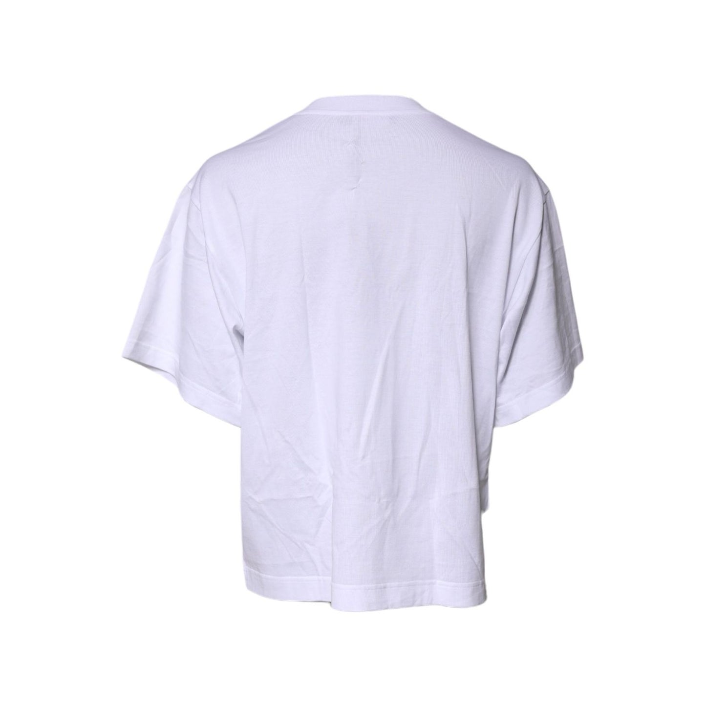 Dolce & Gabbana White Printed Round Neck Top Cotton T-shirt