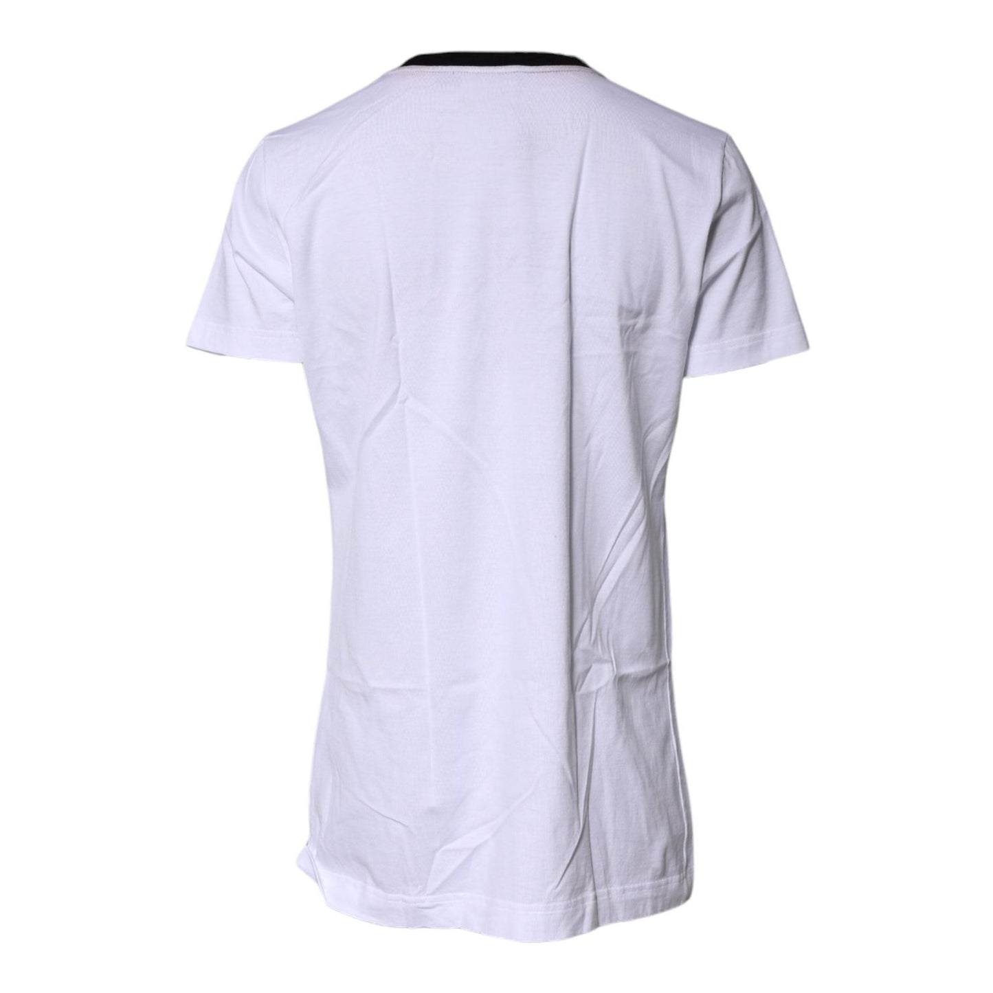 Dolce & Gabbana White Printed Round Neck Top Cotton T-shirt