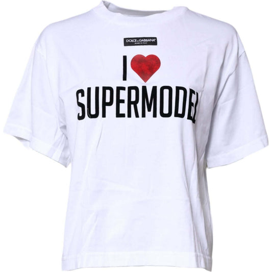 Dolce & Gabbana White Printed Round Neck Top Cotton T-shirt Dolce & Gabbana