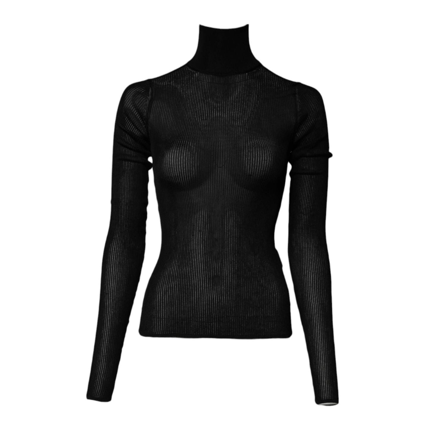 Dolce & Gabbana Black Knit Long Sleeves Turtleneck Slim Top