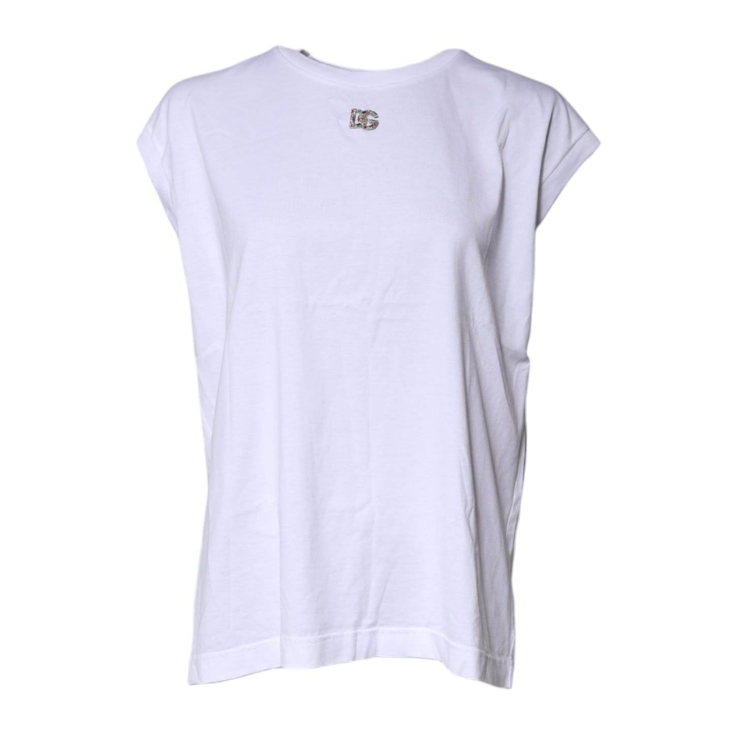 Dolce & Gabbana White Cotton Sleeveless Round Neck Tank Top