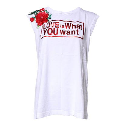 Dolce & Gabbana White Floral Graphic Print Sleeveless Tank Top