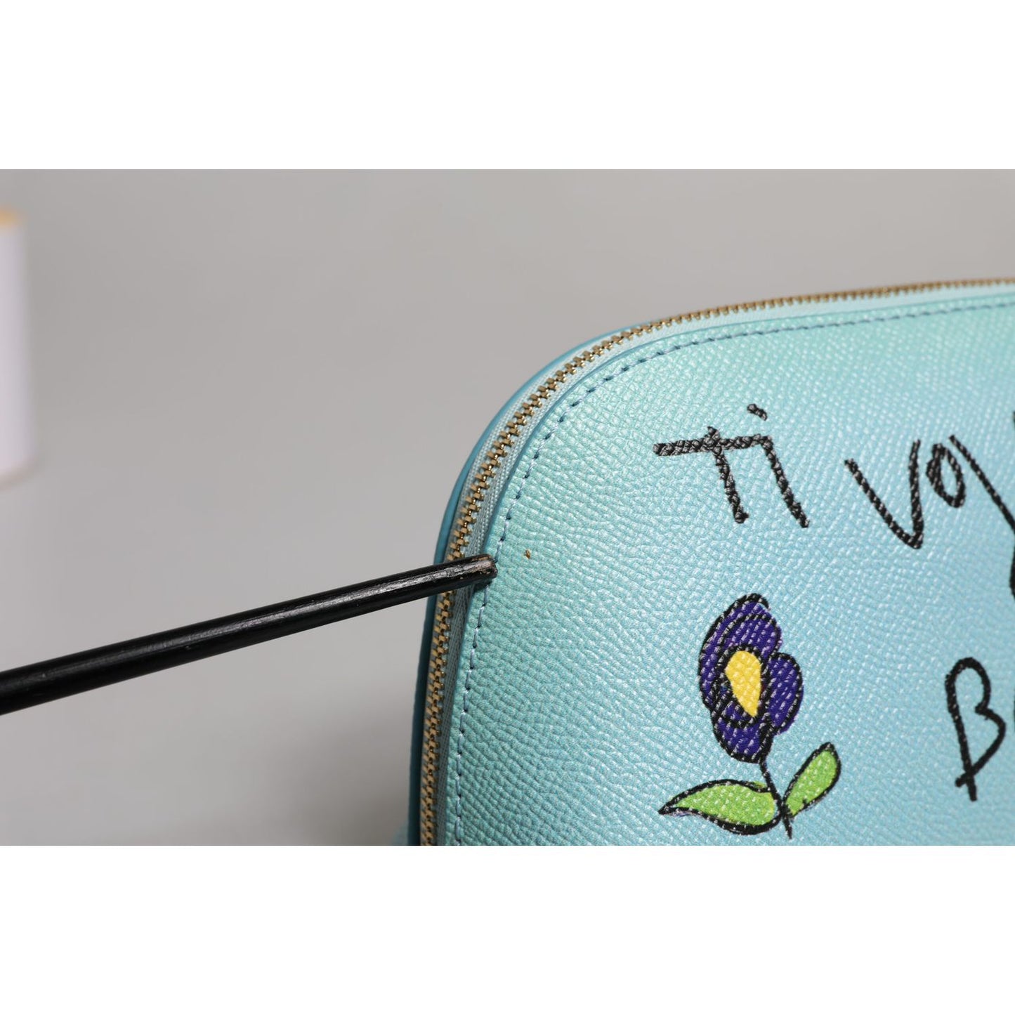 Dolce & Gabbana Light Blue Leather Handbag Clutch Mini Purse Pouch Bag