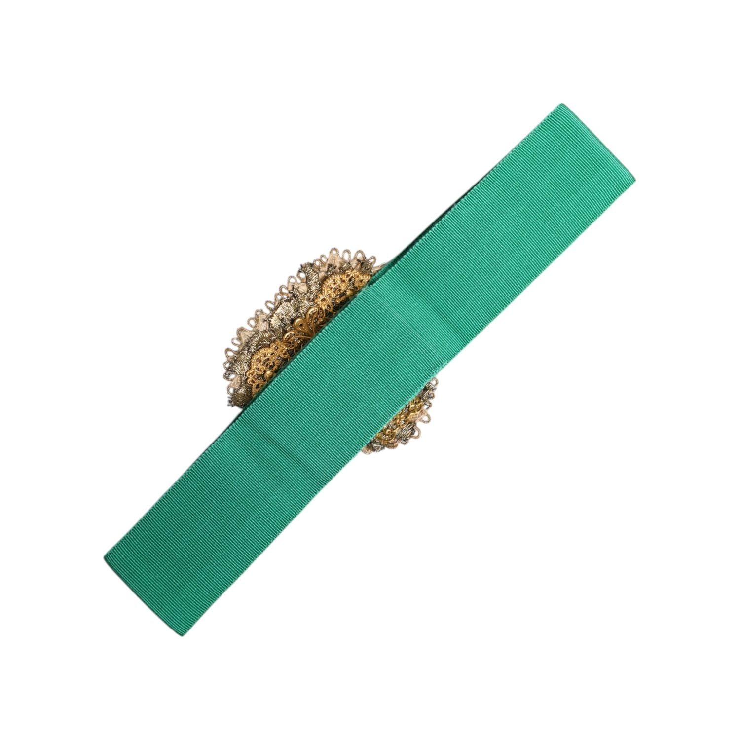 Dolce & Gabbana Green Stretch Wide Waist Heart Embellished Belt