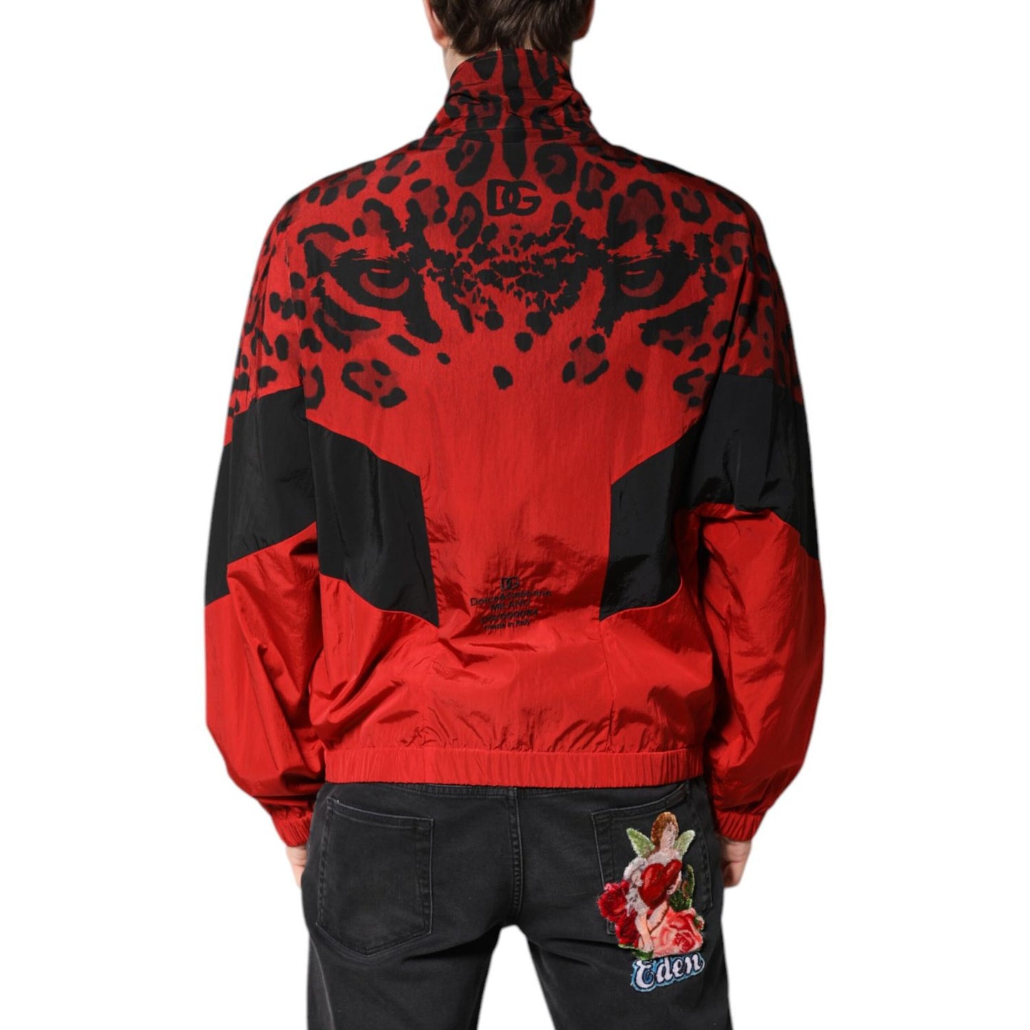 Dolce & Gabbana Red Leopard Nylon Bomber Full Zip Jacket
