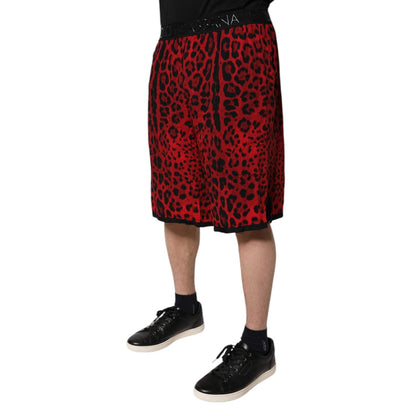 Dolce & Gabbana Red Leopard Print Viscose Bermuda Shorts