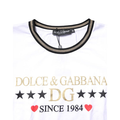 Dolce & Gabbana White Graphic Print Cotton Crew Neck T-shirt