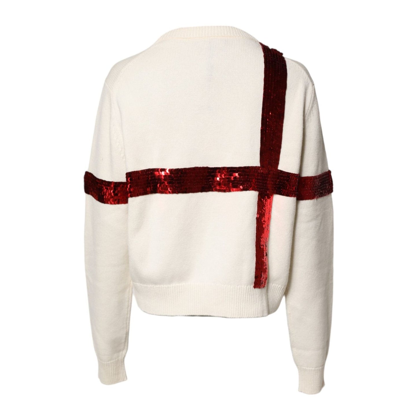 Dolce & Gabbana White Sequined Crew Neck Pullover Sweater
