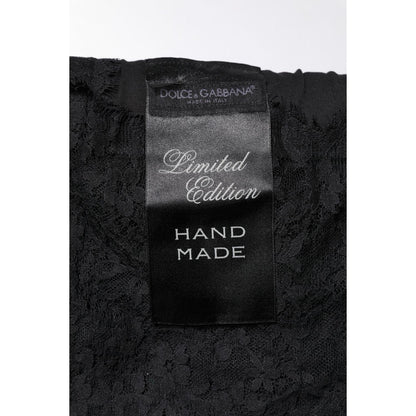 Dolce & Gabbana Black Lace Sheer Sacred Heart Crew Neck Top