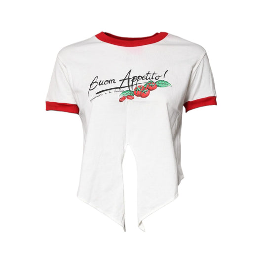 Dolce & Gabbana White Printed Round Neck Cropped Top T-shirt Dolce & Gabbana