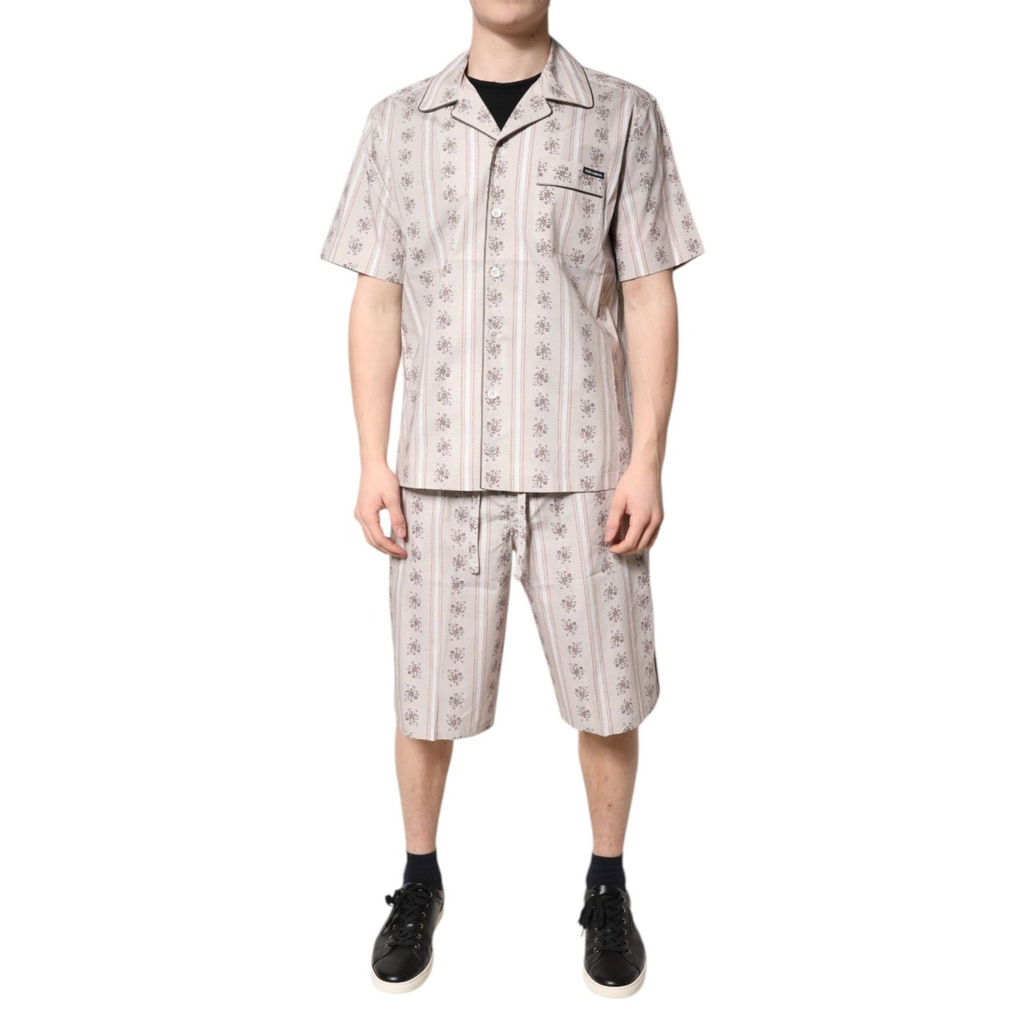 Dolce & Gabbana Beige Floral Print Cotton Men Pajama Set Sleepwear