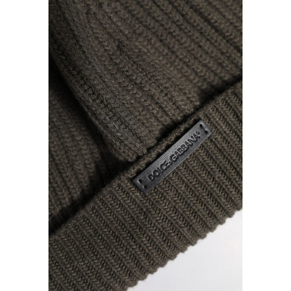 Dolce & Gabbana Green Wool DG Plaque Knitted Winter Beanie Hat
