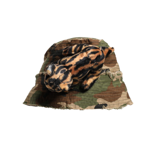 Dolce & Gabbana Multicolor Leopard Embellish Wide Brim Bucket Hat Dolce & Gabbana