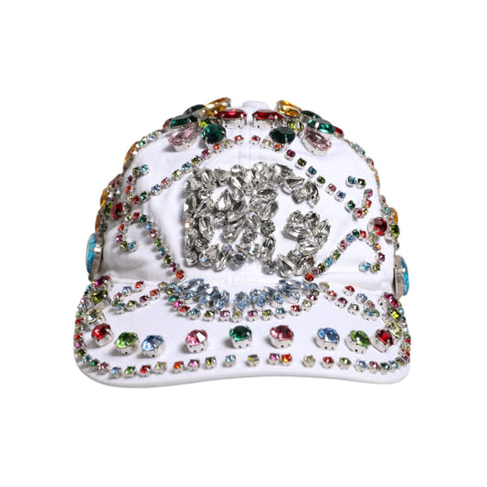 Dolce & Gabbana White Multicolor Crystal Embellish Baseball Cap Dolce & Gabbana
