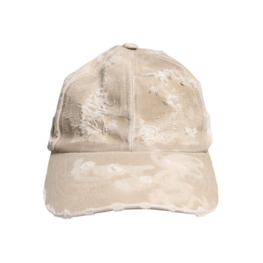 Dolce & Gabbana Beige Tattered Cotton 6 Panels Baseball Cap Dolce & Gabbana