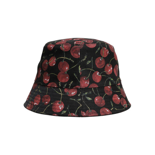 Dolce & Gabbana Black Cotton Printed Wide Brim Bucket Hat Dolce & Gabbana