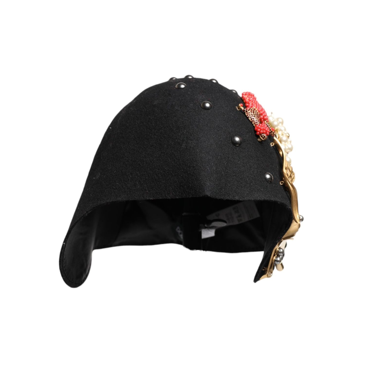 Dolce & Gabbana Black Wool Multicolor Embellished Cloche Hat