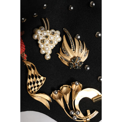 Dolce & Gabbana Black Wool Multicolor Embellished Cloche Hat