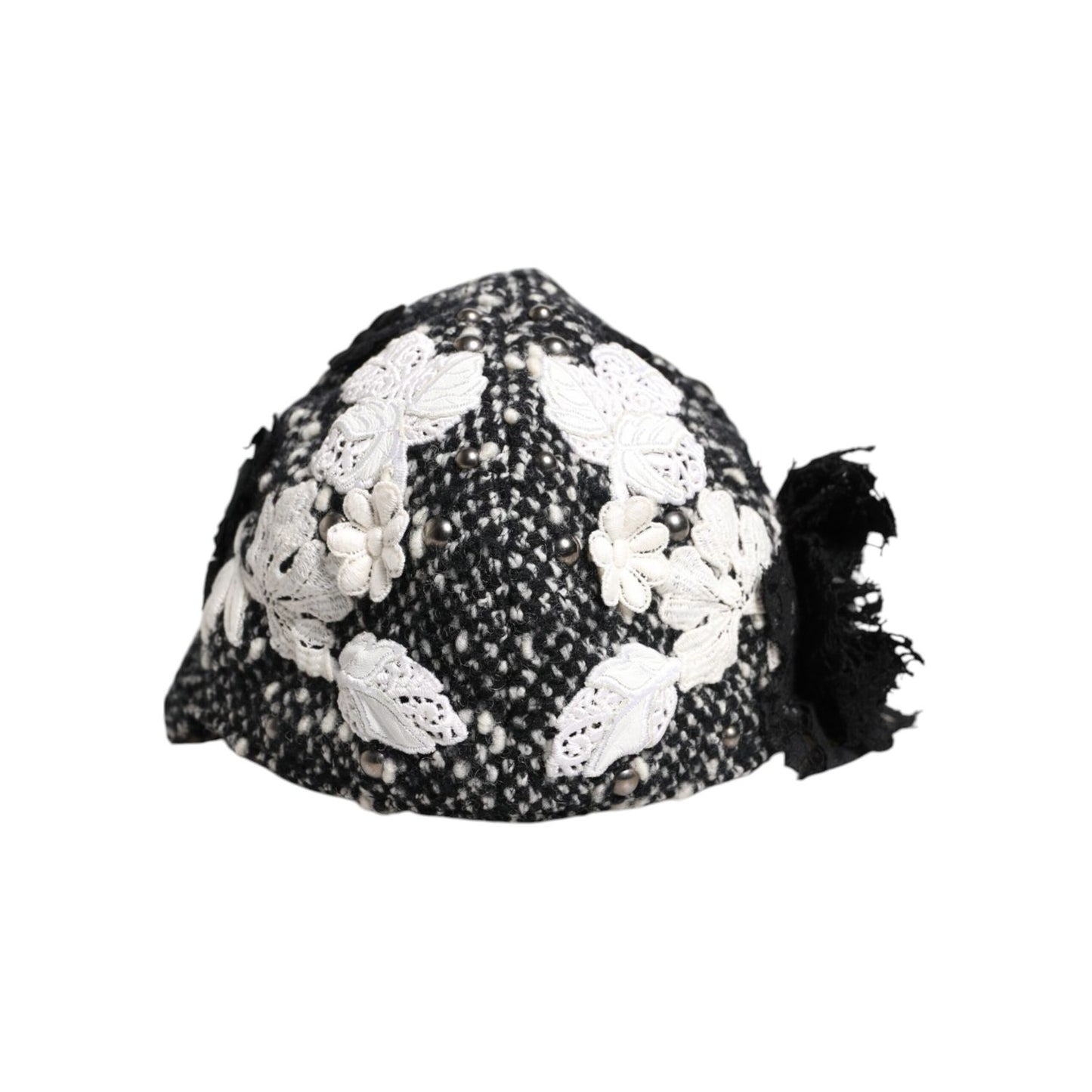 Dolce & Gabbana Black Wool White Floral Embellished Cloche Hat