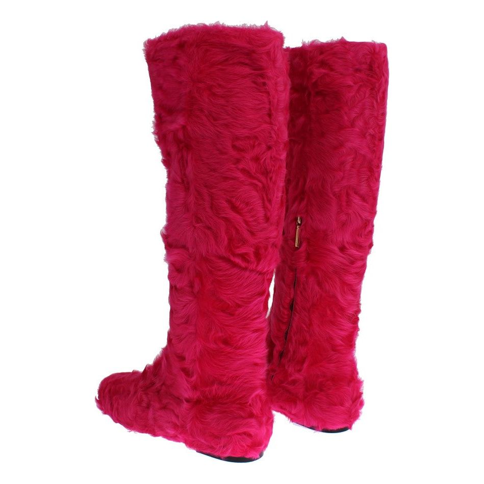 Elegant Pink Lambskin Fur Boots