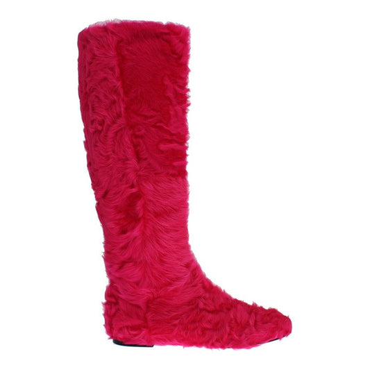 Elegant Pink Lambskin Fur Boots