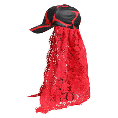 Dolce & Gabbana Red Black Lace Tulle Cotton Baseball Cap