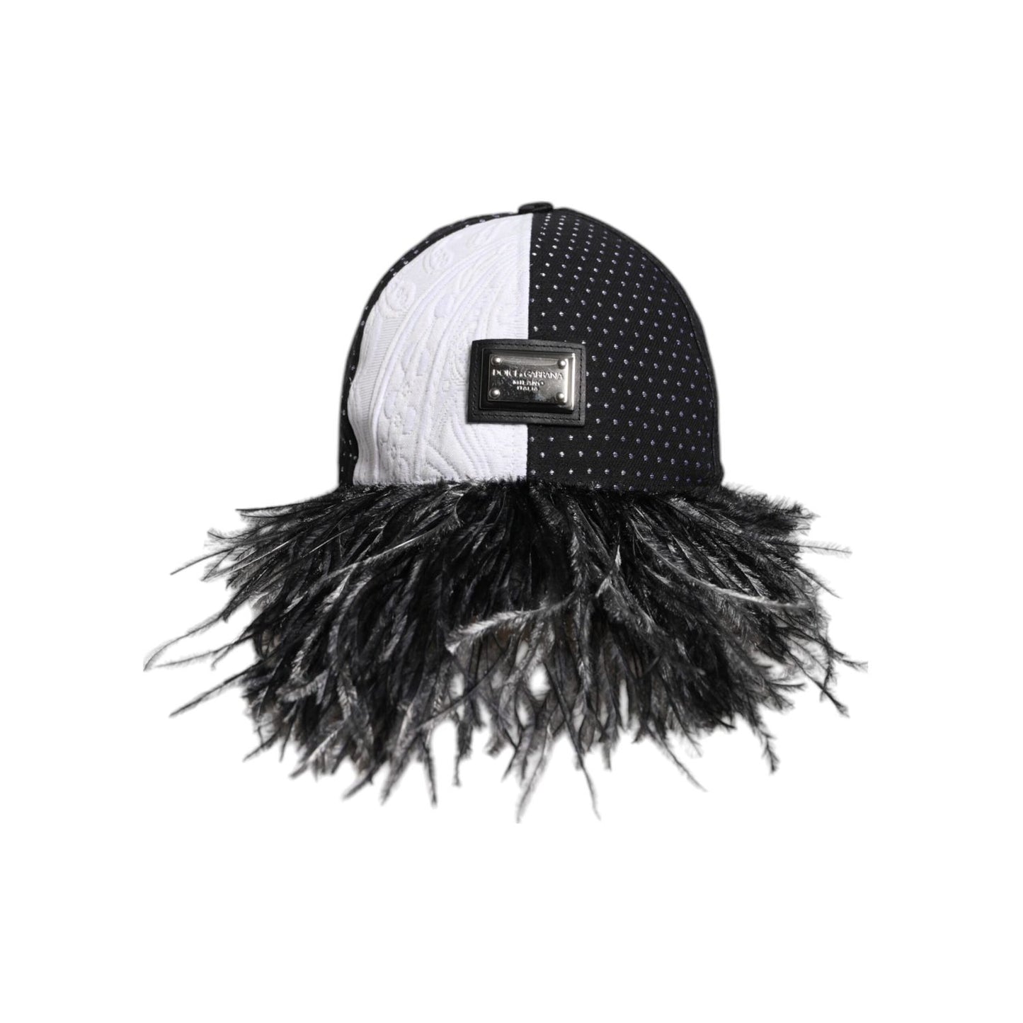 Dolce & Gabbana White Black Polka Dot Feathers Baseball Cap