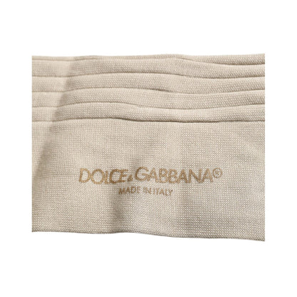 Dolce & Gabbana Beige Cotton Stretch Logo Mid Calf Socks