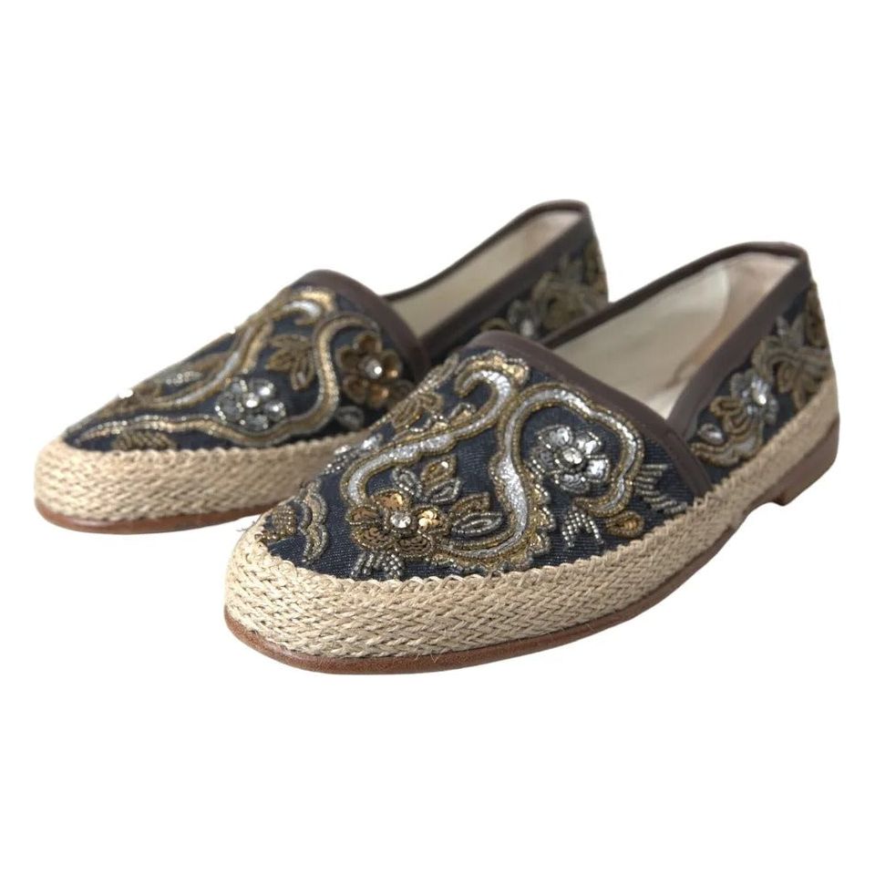 Blue Embroidered Denim Men Espadrilles Shoes