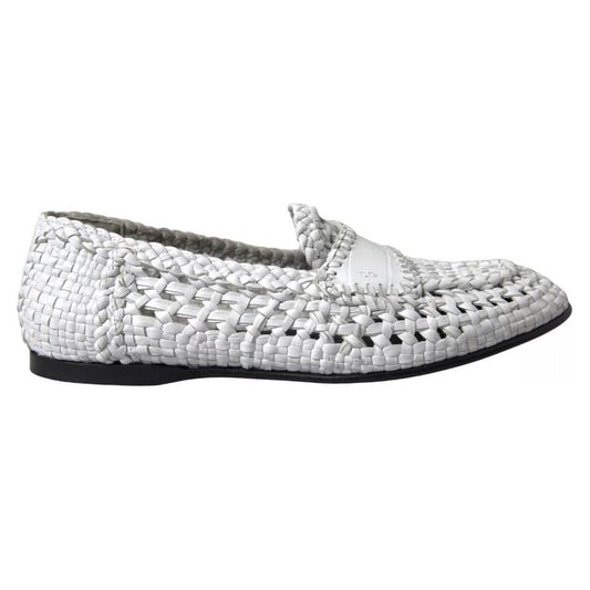 White Woven Leather Men Slip On Loafers Shoes