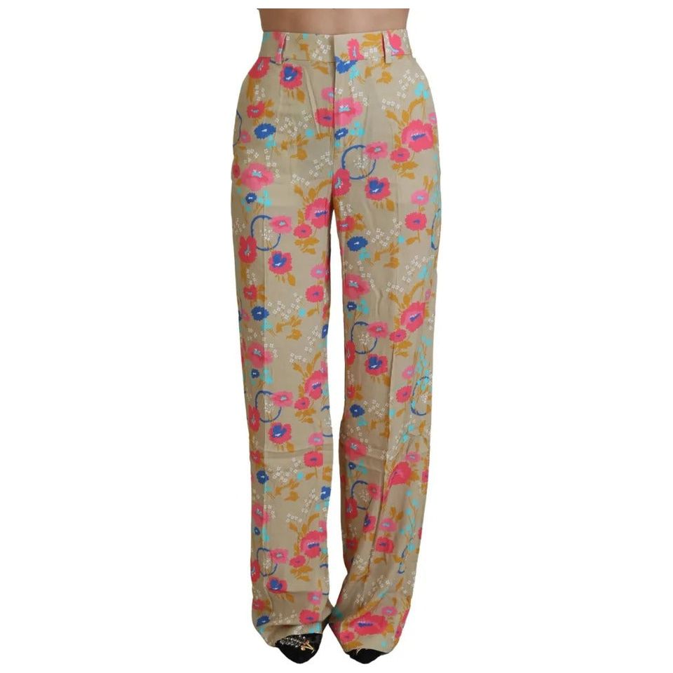 Dsquared² Beige Floral High Waist Straight Pants beige-floral-high-waist-straight-pants