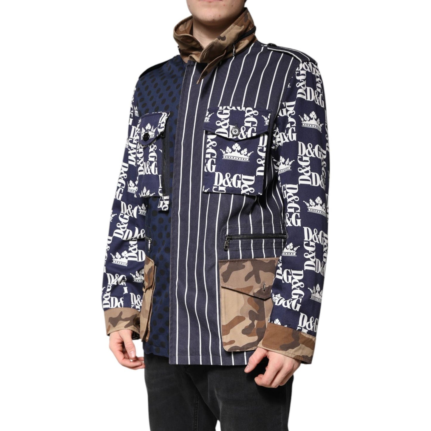 Dolce & Gabbana Multicolor Cotton Logo Patchwork Coat Jacket