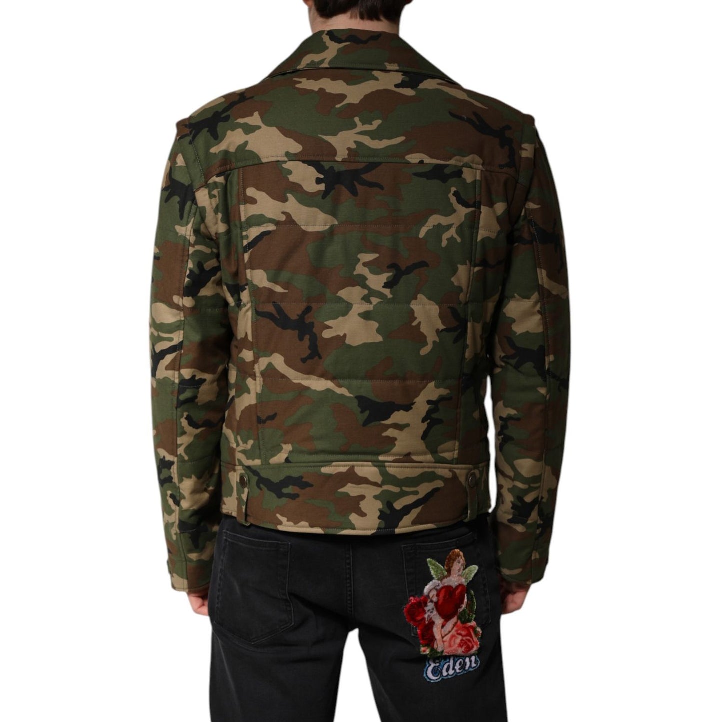 Dolce & Gabbana Multicolor Camouflage Nylon Biker Jacket