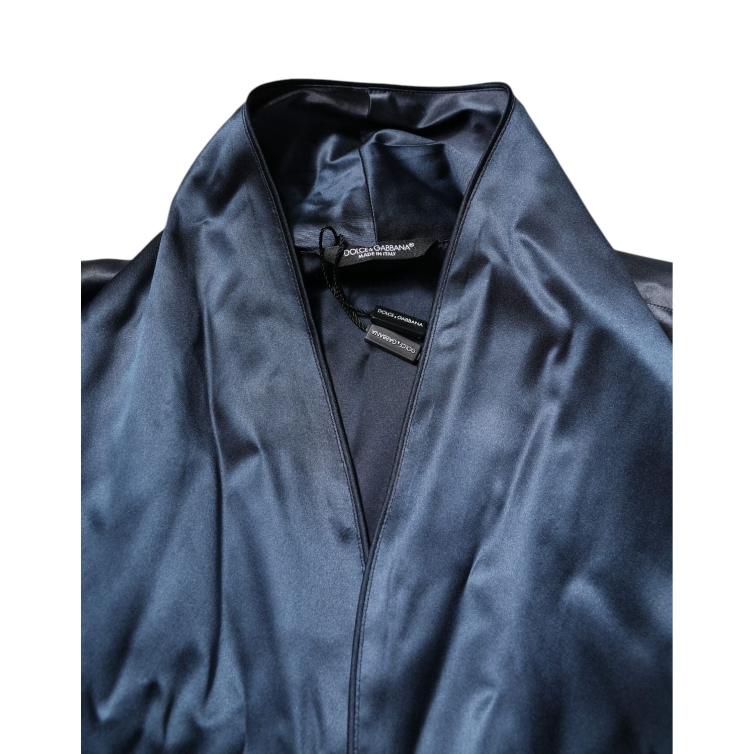 Dolce & Gabbana Blue Solid Silk Men Wrap Robe Coat Jacket