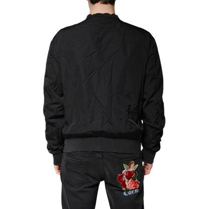 Dolce & Gabbana Black Nylon Logo Full Zip Bomber Jacket