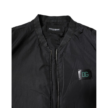Dolce & Gabbana Black Nylon Logo Full Zip Bomber Jacket