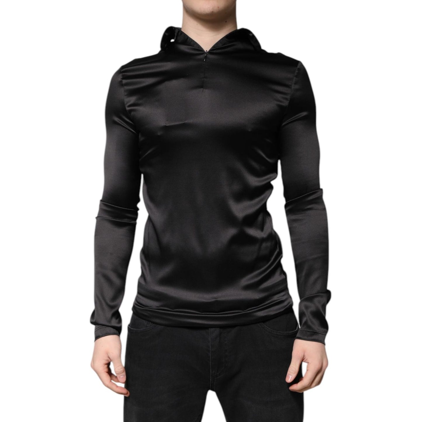 Dolce & Gabbana Black Silk Turtleneck Men Pullover Sweater