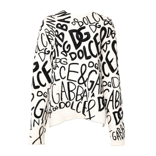 Dolce & Gabbana White Black Logo Print Women Pullover Sweater Dolce & Gabbana