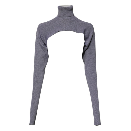Dolce & Gabbana Gray Wool Knit Turtleneck Cropped Top Sweater