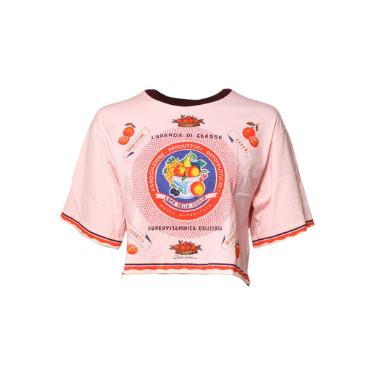 Dolce & Gabbana Pink Print Cotton Short Sleeves Cropped Top Dolce & Gabbana