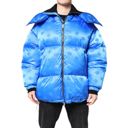 Dolce & Gabbana Blue Logo Full Zip Hooded Quilted Jacket Dolce & Gabbana